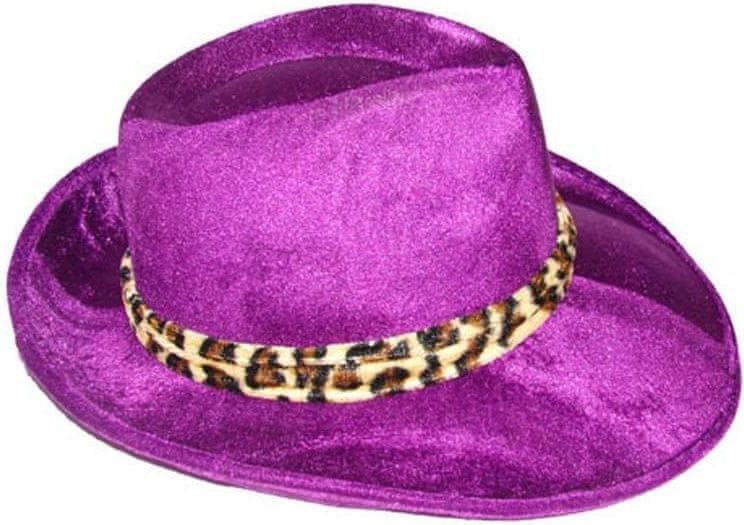 funny fashion Klobouk fialový s leopardím vzorem - obrázek 1