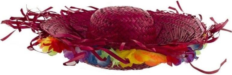 funny fashion Plážový slaměný klobouk s květy červený slamák - obrázek 1