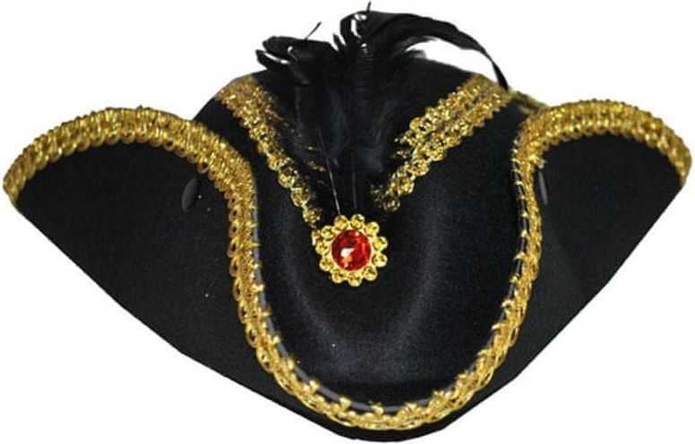 funny fashion Historický třírohý klobouk s broží a peřím - obrázek 1