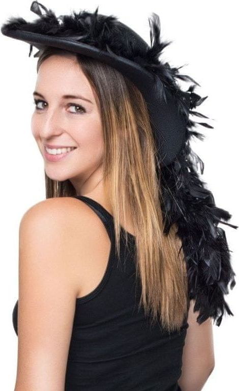 funny fashion Dámský klobouk s peřím - černý - obrázek 1