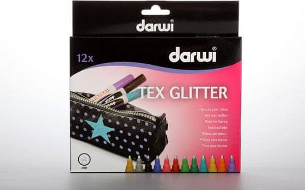 Darwi Tex Glitter fixy na textil sada 12 x 6 ml - obrázek 1