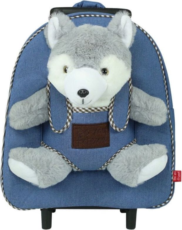 Perletti BE MY FRIEND, Dětský denimový batoh na kolečkách s odnímatelnou hračkou HUSKY, 13051 - obrázek 1