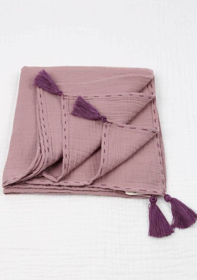 TrendUpcz Mušelínová deka se střapci 100x100 cm, růžovofialová - obrázek 1