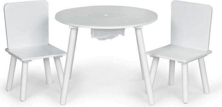 EcoToys Dětský kulatý dřevěný stůl se dvěma židličkami bílý - obrázek 1