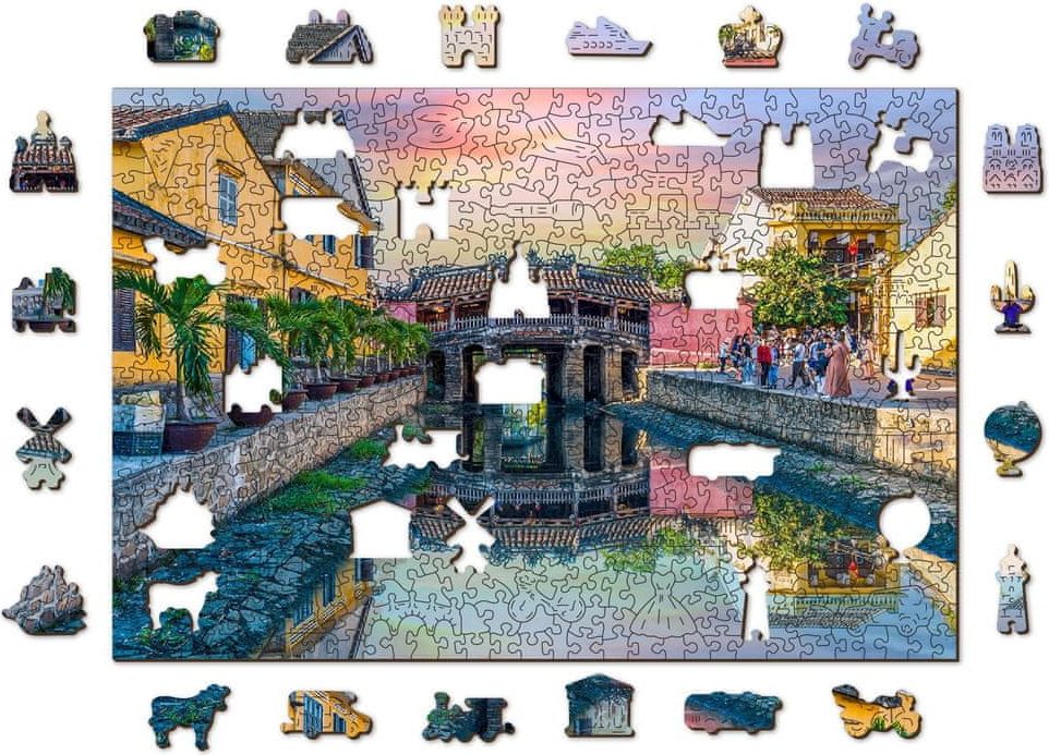 Wooden city Dřevěné puzzle Japonský most ve městě Hoi An, Vietnam 2v1, 505 dílků EKO - obrázek 1