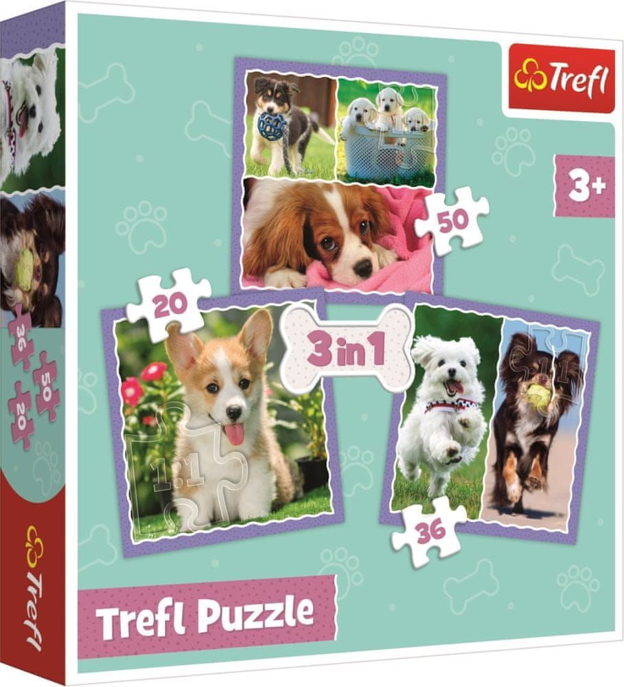 Trefl Puzzle Roztomilá štěňata 3v1 (20,36,50 dílků) - obrázek 1