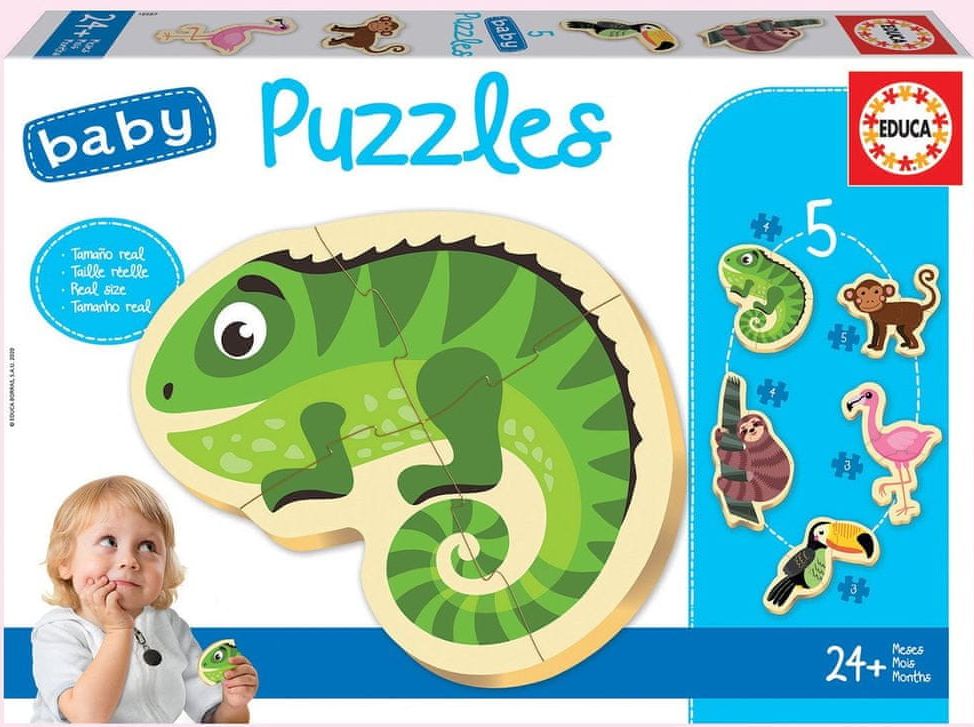 Educa Baby puzzle Tropická zvířata 5v1 (3-5 dílků) - obrázek 1