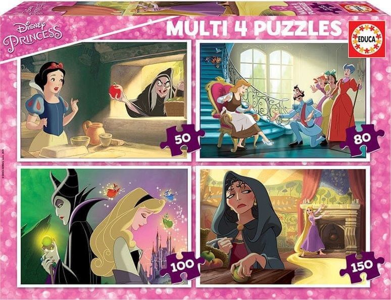 Educa Puzzle Disney Princezny a padouši 4v1 (50,80,100,150 dílků) - obrázek 1