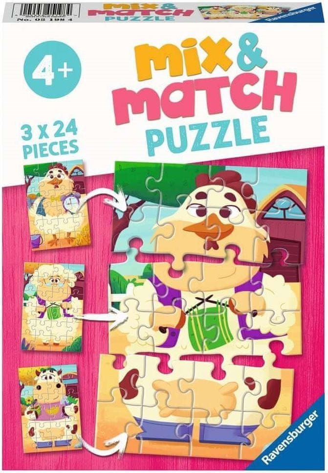 Ravensburger Puzzle Mix&Match: Moji přátelé z farmy 3x24 dílků - obrázek 1