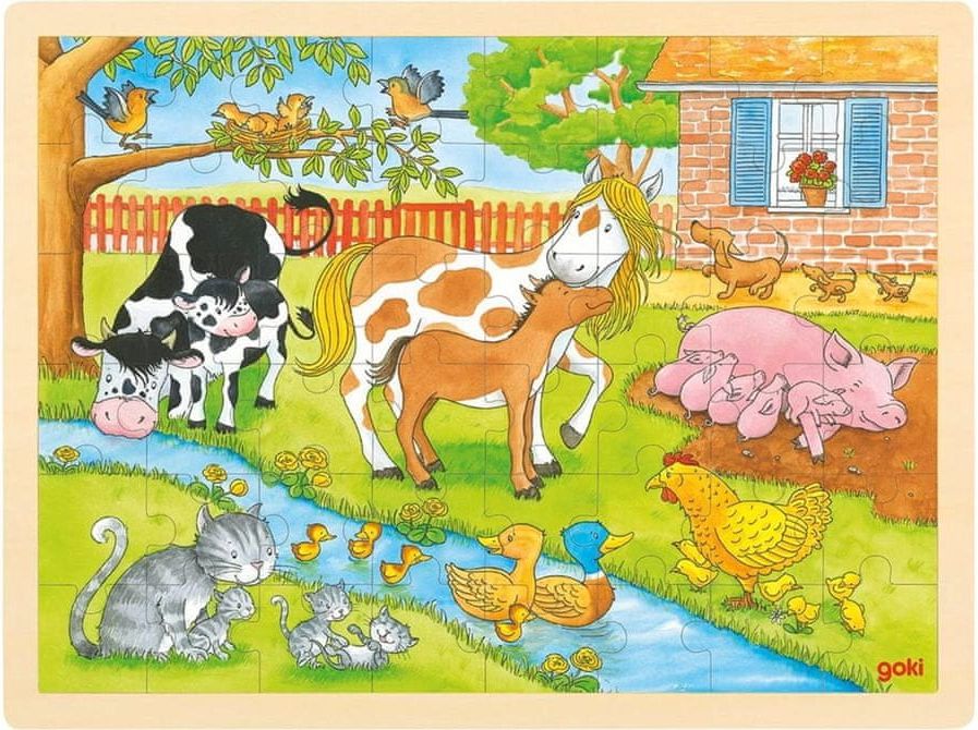 Goki Dřevěné puzzle Život na farmě 48 dílků - obrázek 1