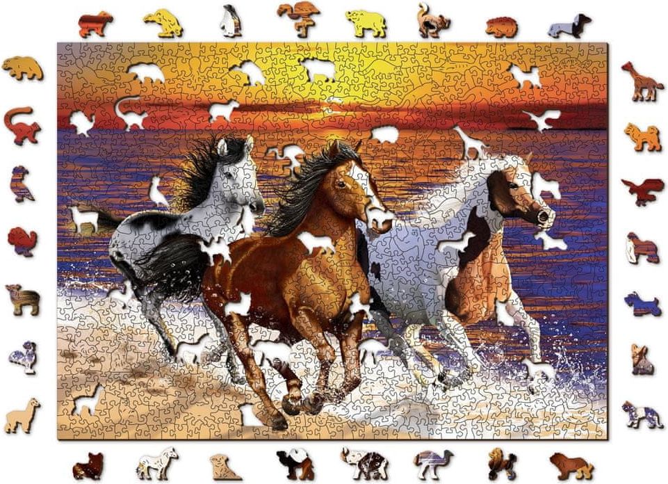 Wooden city Dřevěné puzzle Divocí koně na pláži 2v1, 1010 dílků EKO - obrázek 1