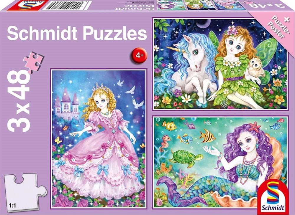 Schmidt Puzzle Princezna, víla a mořská panna 3x48 dílků - obrázek 1