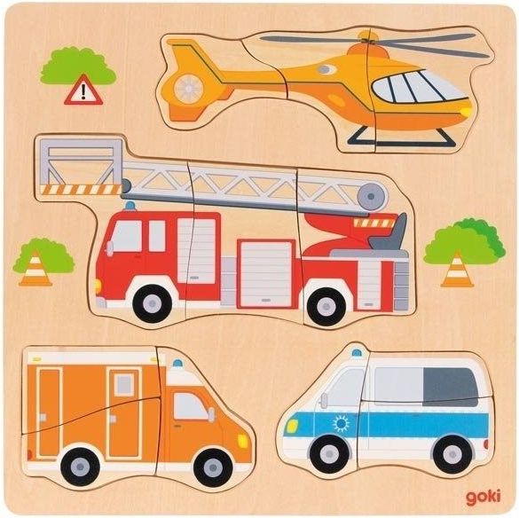 Goki Dřevěné vkládací puzzle Záchranářská vozidla - obrázek 1