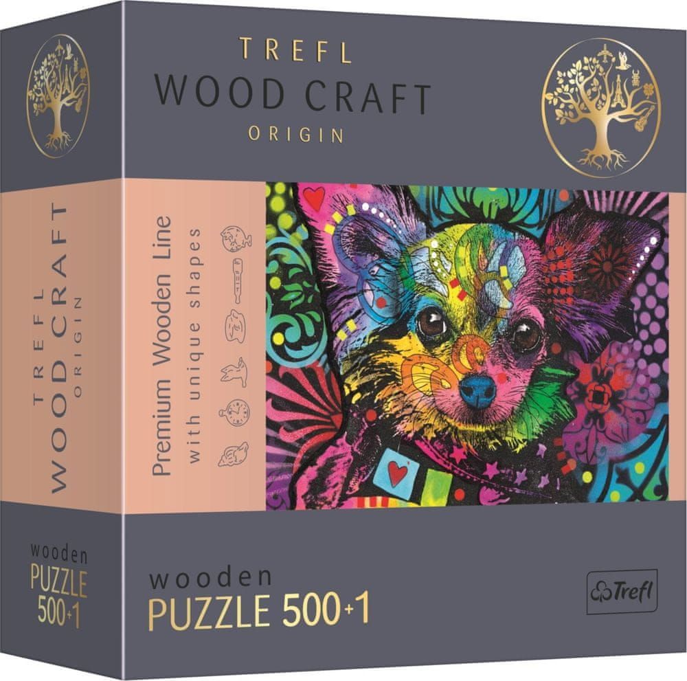 Trefl Wood Craft Origin puzzle Barevné štěně 501 dílků - obrázek 1