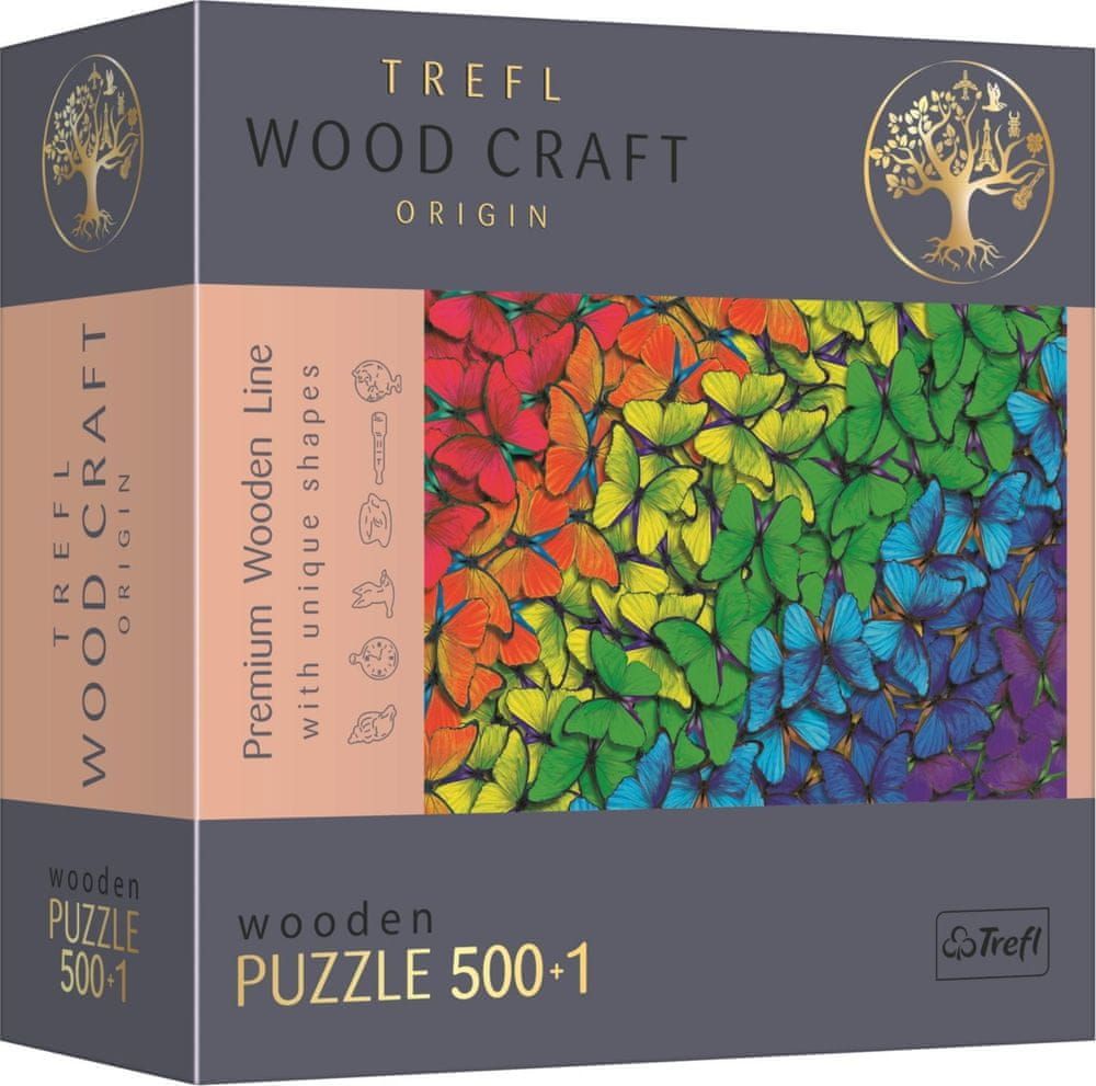 Trefl Wood Craft Origin puzzle Duhoví motýli 501 dílků - obrázek 1