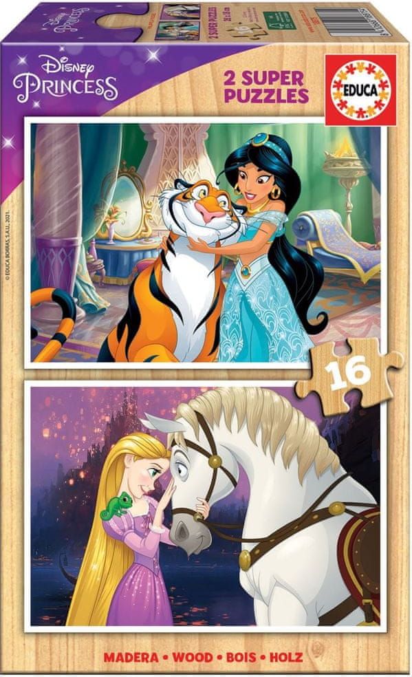 Educa Dřevěné puzzle Disney princezny 2x16 dílků - obrázek 1