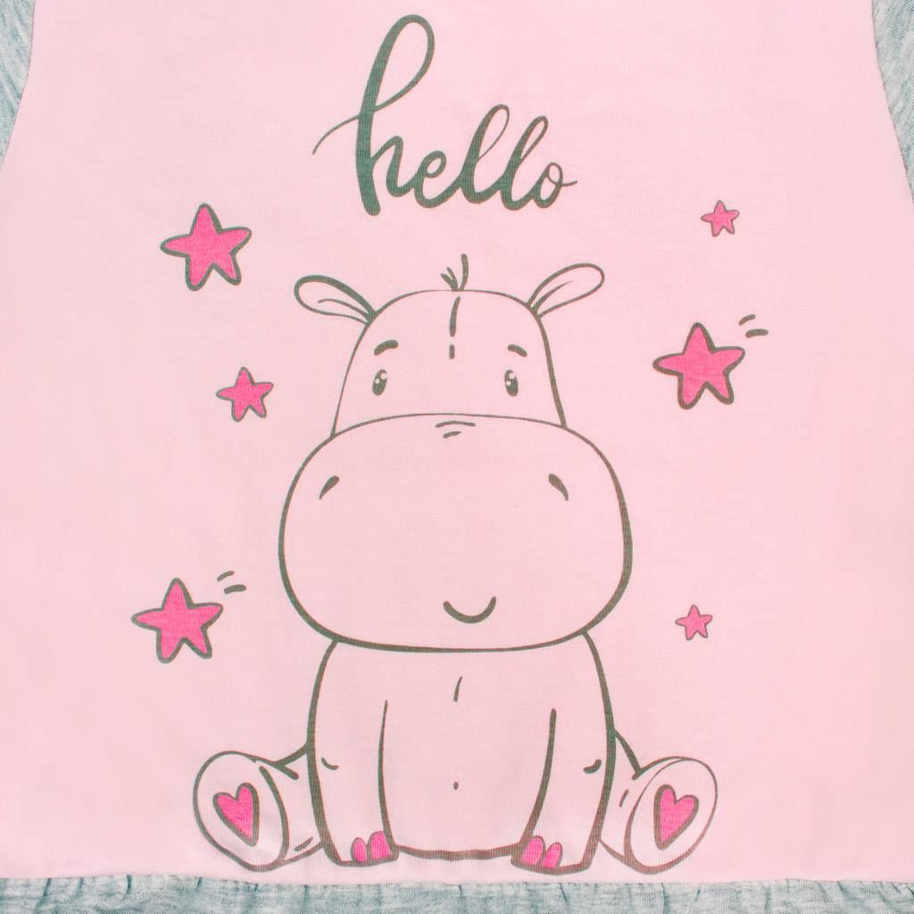 Letní noční košilka s kalhotkami New Baby Hello s hrošíkem růžovo-šedá&nbsp;-&nbsp;86 (12-18m) - obrázek 3
