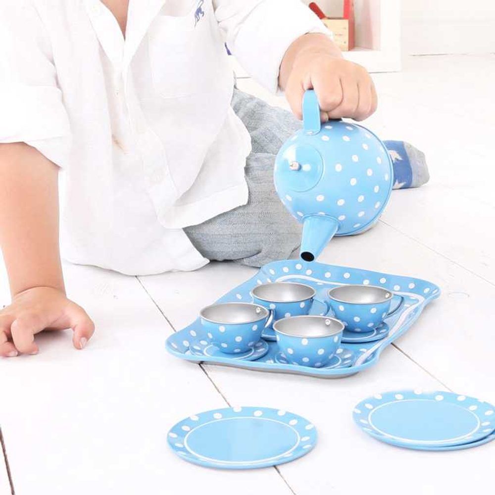 Bigjigs Toys Modrý puntikovaný čajový set - obrázek 2