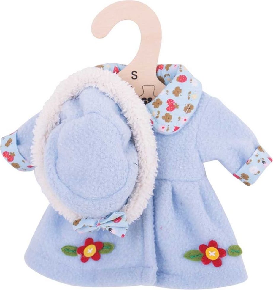 Bigjigs Toys Modrý kabátek s kloboučkem pro panenku 28 cm - obrázek 1