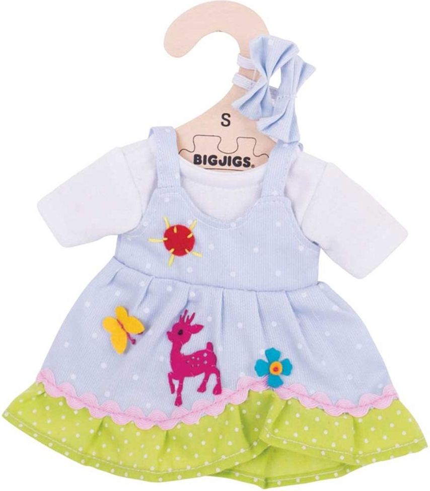 Bigjigs Toys Modré puntikované šaty s jelenem pro panenku 28 cm - obrázek 1