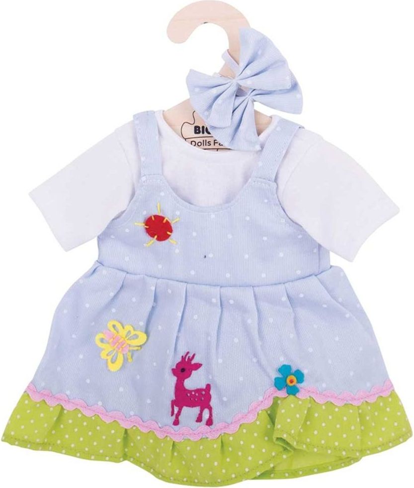Bigjigs Toys Modré puntikované šaty s jelenem pro panenku 38 cm - obrázek 1