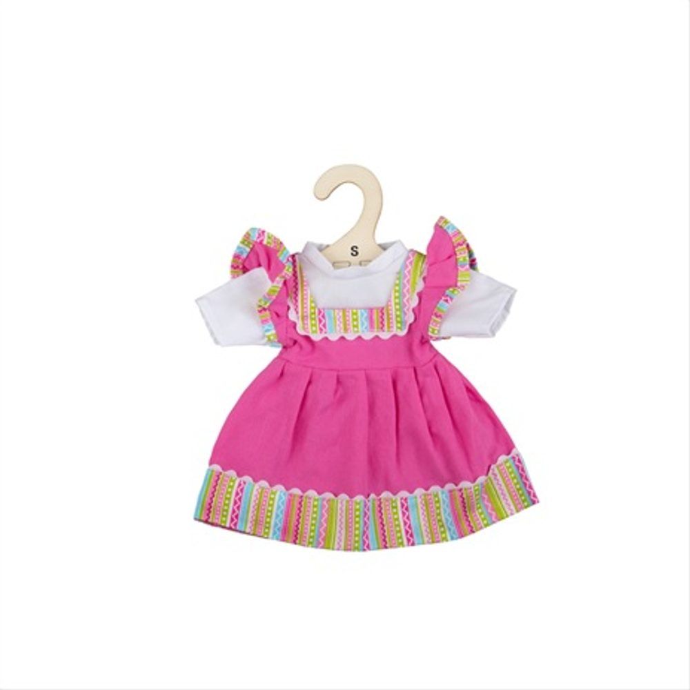 Bigjigs Toys Růžové šaty s pruhovaným lemováním pro panenku 28 cm - obrázek 1