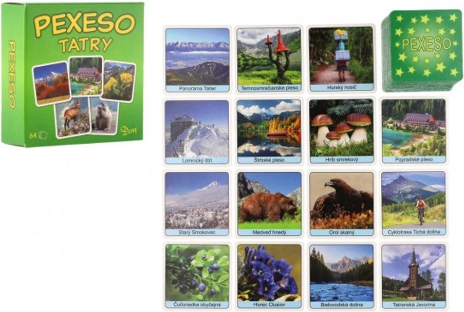 Hydrodata Pexeso Tatry papírové společenská hra 32 obrázkových dvojic v papírové krabičce 8x8cm - obrázek 1