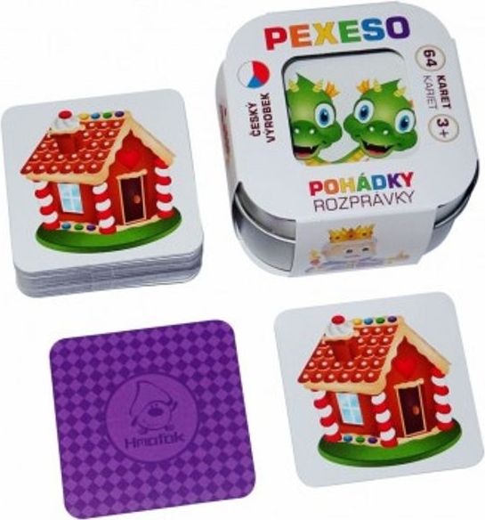 Pexeso Pohádky 64 karet společenská hra v plechové krabičce 6,5x6,5x4cm Hmaťák - obrázek 1