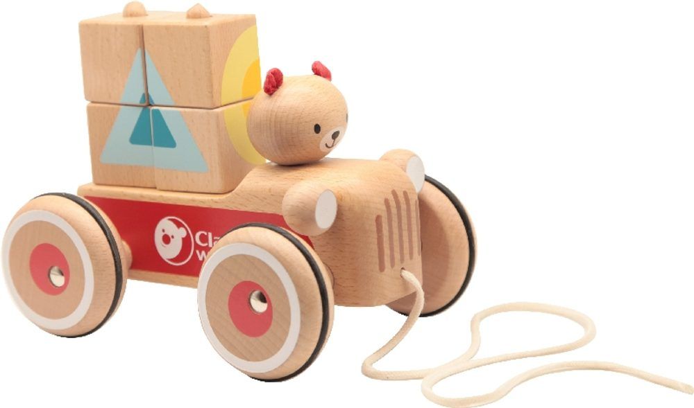 RAPPA Auto dřevěné tahací s medvědem Coco a kostkami - obrázek 1