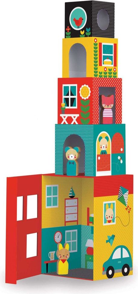 Petitcollage Věž z 1-2-3 kostek domečky s postavičkami - obrázek 1
