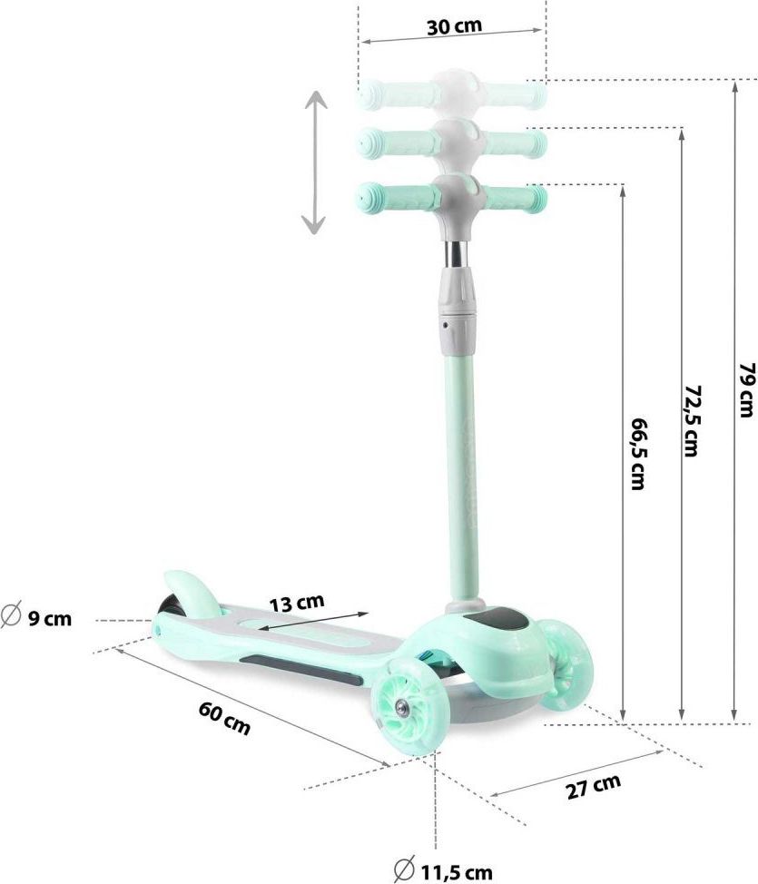 Ricokids Dětská tříkolová koloběžka Ricokids Piko LED mint - obrázek 11