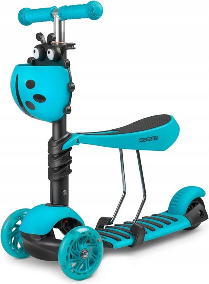 Ricokids Dětská tříkolová koloběžka Ricokids Buggy LED modrá beruška - obrázek 2