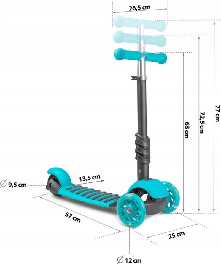 Ricokids Dětská tříkolová koloběžka Ricokids Buggy LED modrá beruška - obrázek 12