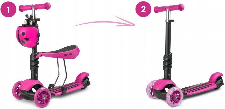 Ricokids Dětská tříkolová koloběžka Ricokids Buggy LED fialová beruška - obrázek 4