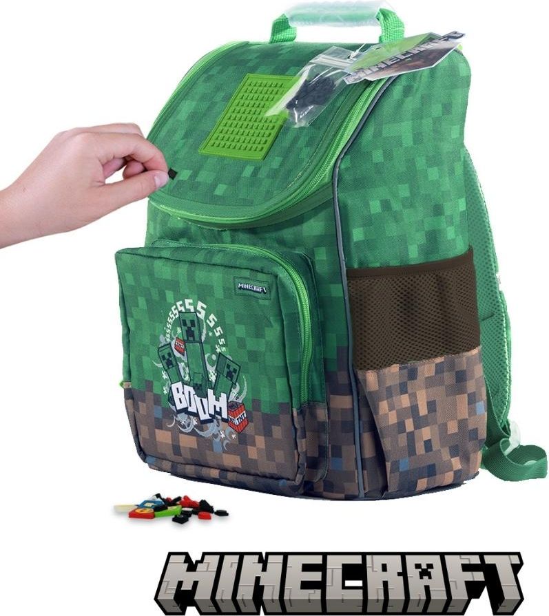 PIXIE CREW & MINECRAFT školní aktovka s malým panelem zeleno-hnědá - obrázek 1