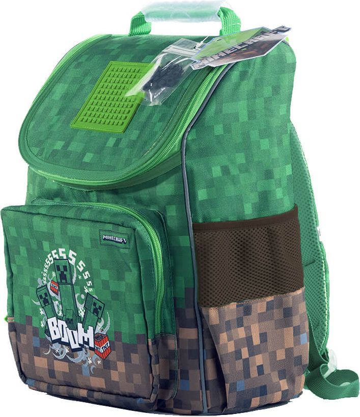 PIXIE CREW & MINECRAFT školní aktovka s malým panelem zeleno-hnědá - obrázek 2