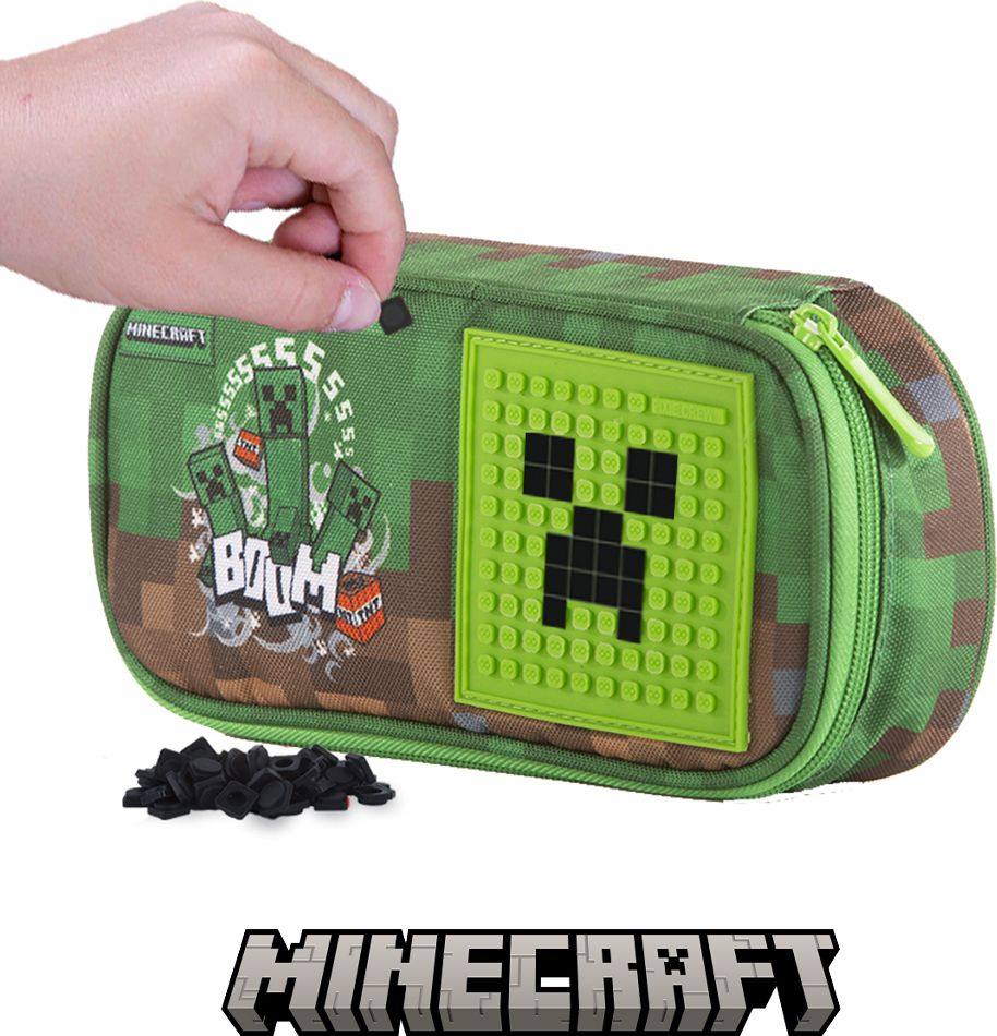 PIXIE CREW & MINECRAFT studentský penál zeleno-hnědý s malým panelem - obrázek 2