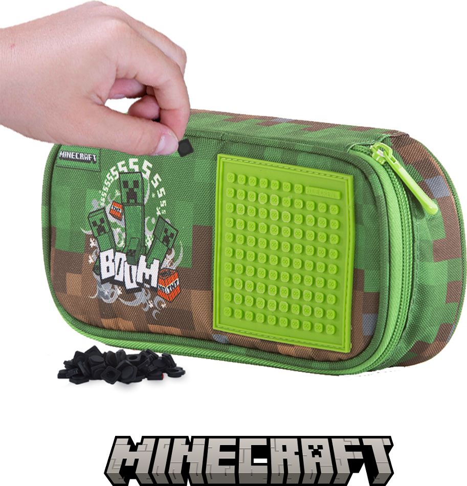 PIXIE CREW & MINECRAFT studentský penál zeleno-hnědý s malým panelem - obrázek 3