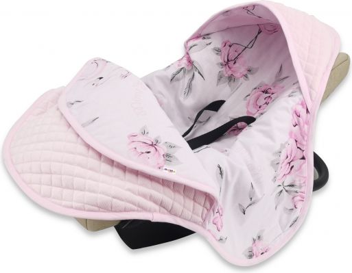 Baby Nellys  Zavinovací deka s kapucí, prošívaný Velvet, 77 x 93 cm, Plameňák - růžová - obrázek 1