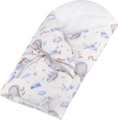 Baby Nellys Kojenecká zavinovačka s výztuží, Balón a letadlo - bílá/modrá - obrázek 1