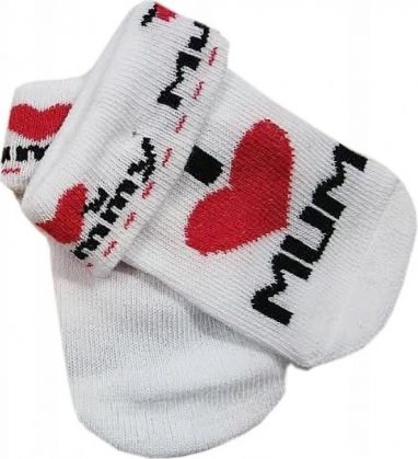 Kojenecké bavlněné ponožky I Love Mum, bílé s potiskem - obrázek 1