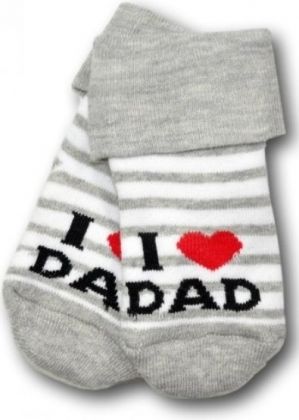 Kojenecké froté bavlněné ponožky I Love Dad, bílo/šedé proužek - obrázek 1