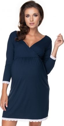 Be MaaMaa Těhotenská, kojící noční košile s krajkou, 3/4 rukáv - gránátová, vel. L/XL - obrázek 1