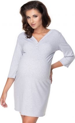 Be MaaMaa Těhotenská, kojící noční košile, 3/4 rukáv - šedá, vel. L/XL - obrázek 1