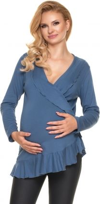 Be MaaMaa Zavinovací těhotenská/kojící tunika dl. rukáv - modrá, vel. L/XL - obrázek 1