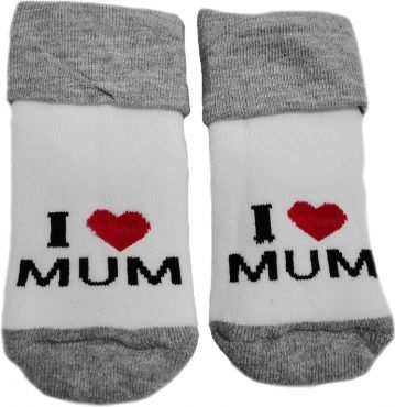 Kojenecké froté bavlněné ponožky I Love Mum, bílo/šedé 80/86 - obrázek 1