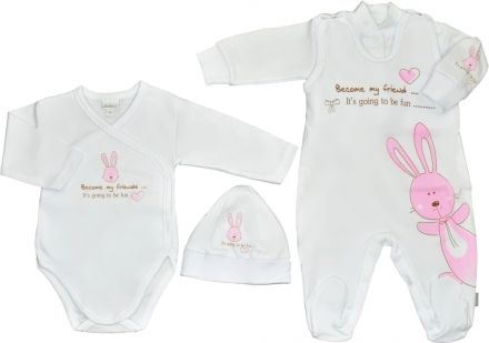G-baby 4-dílná soupravička do porodnice Loving bunny - růžová, bílá, vel. 62 - obrázek 1