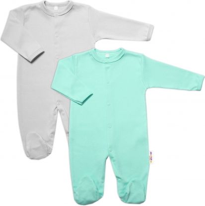 Baby Nellys Sada 2 bavlněných overalů Basic Pastel, mátová/šedá, vel. 62 - obrázek 1
