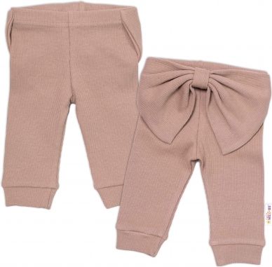 Baby Nellys Kojenecké žebrované legíny s mašlí - béžové - obrázek 1