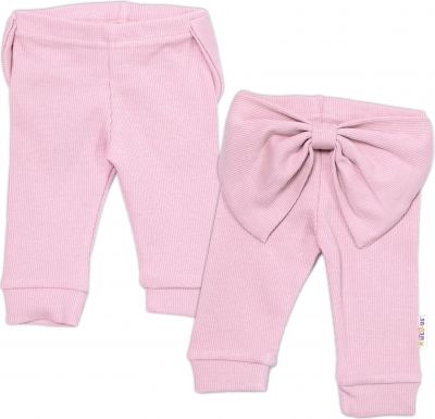 Baby Nellys Kojenecké žebrované legíny s mašlí - pudrové - obrázek 1
